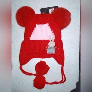 J&W kids hat with double pom pom